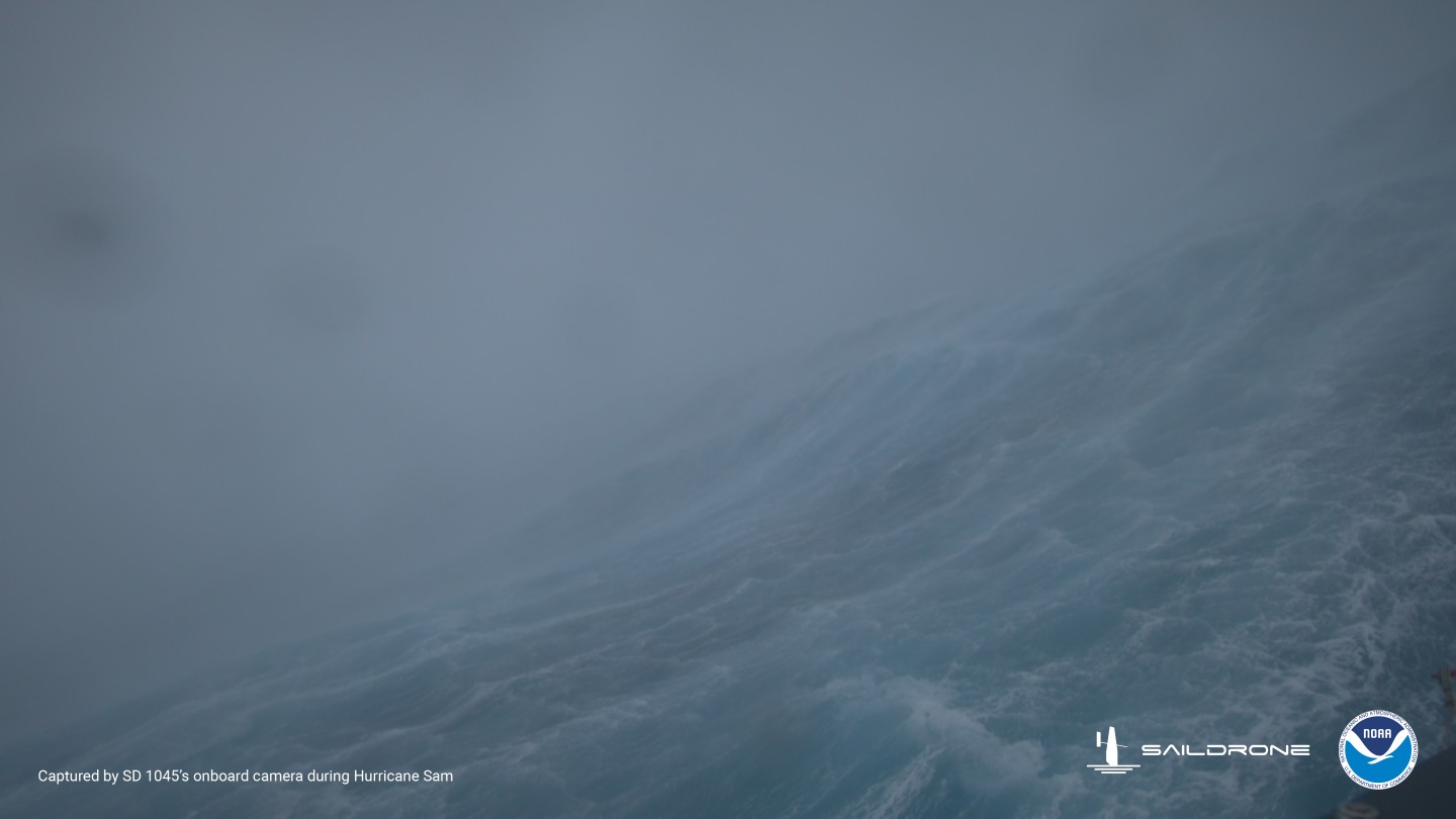 Still image recorded inside Hurricane Sam, where Saildrone Explorer SD 1045 encountered 50-ft waves and 120-mph winds