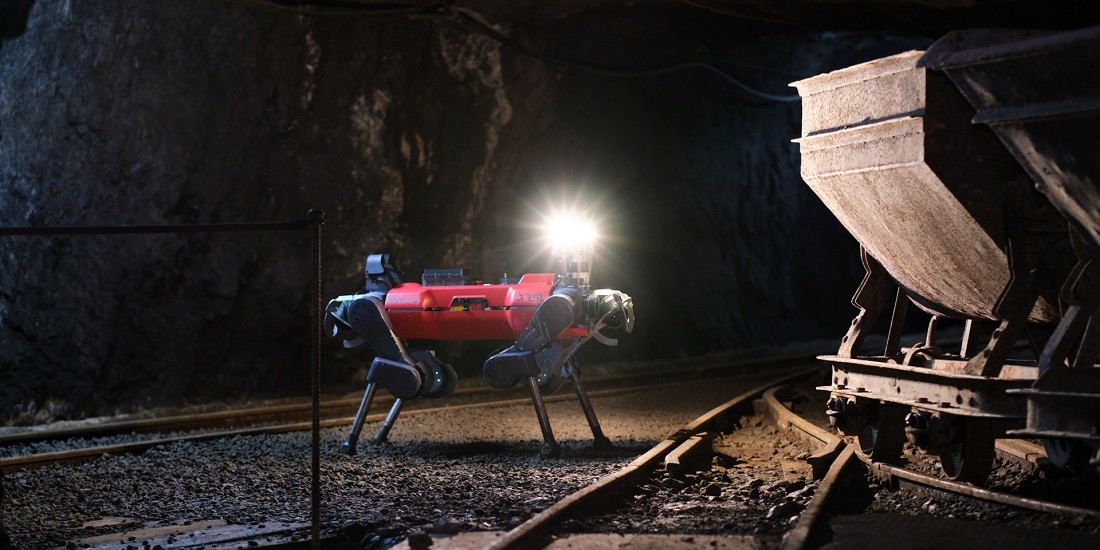 An ANYmal C robot makes its way through the Mega Cavern complex