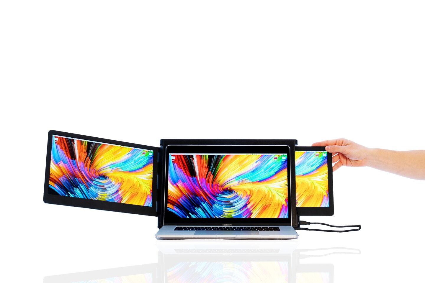 The Slide essentially adds two extra displays to a laptop cabled up over USB