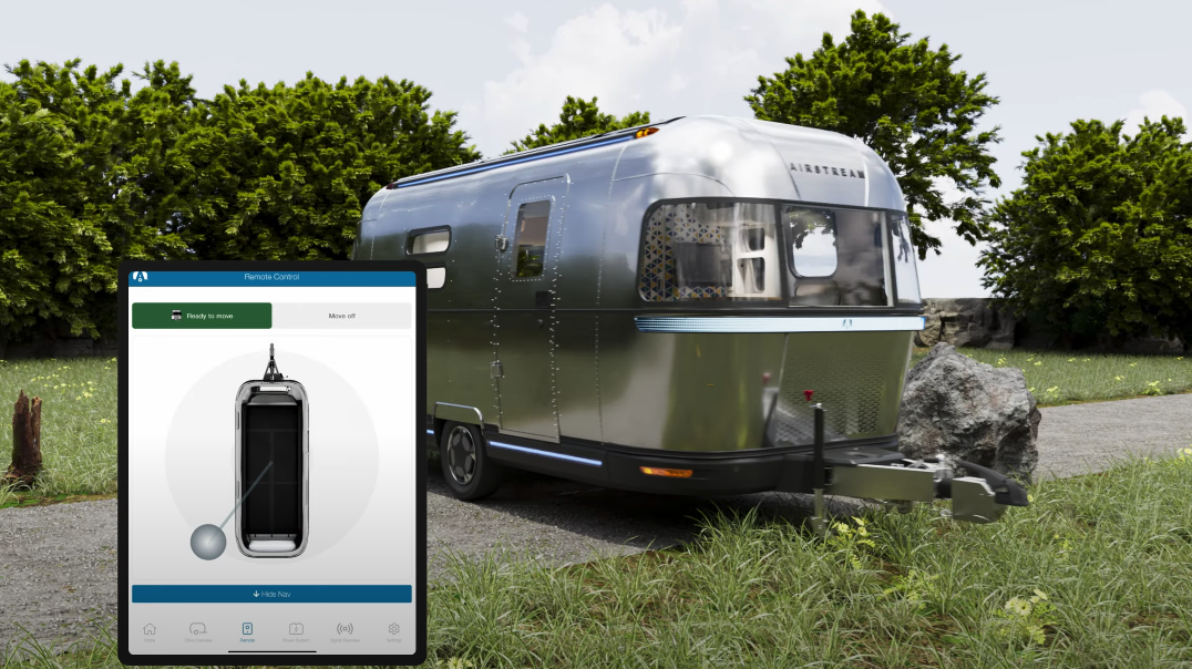 Thor showed a simple app-based control system for maneuvering the Airstream eStream into a campsite or driveway