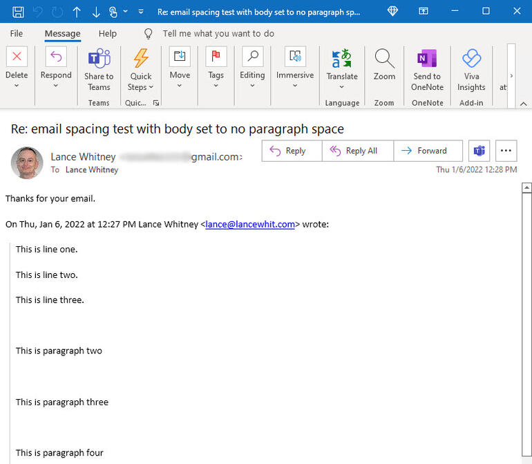 Change Outlook Email Spacing