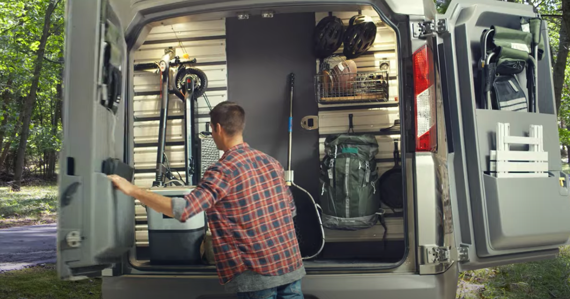 The split-off rear garage includes organizational features