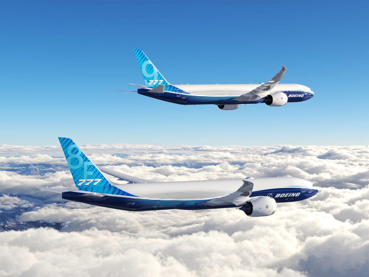 The 777-8 Freighter (bottom) will be the world's largest twin-engine frieghtliner