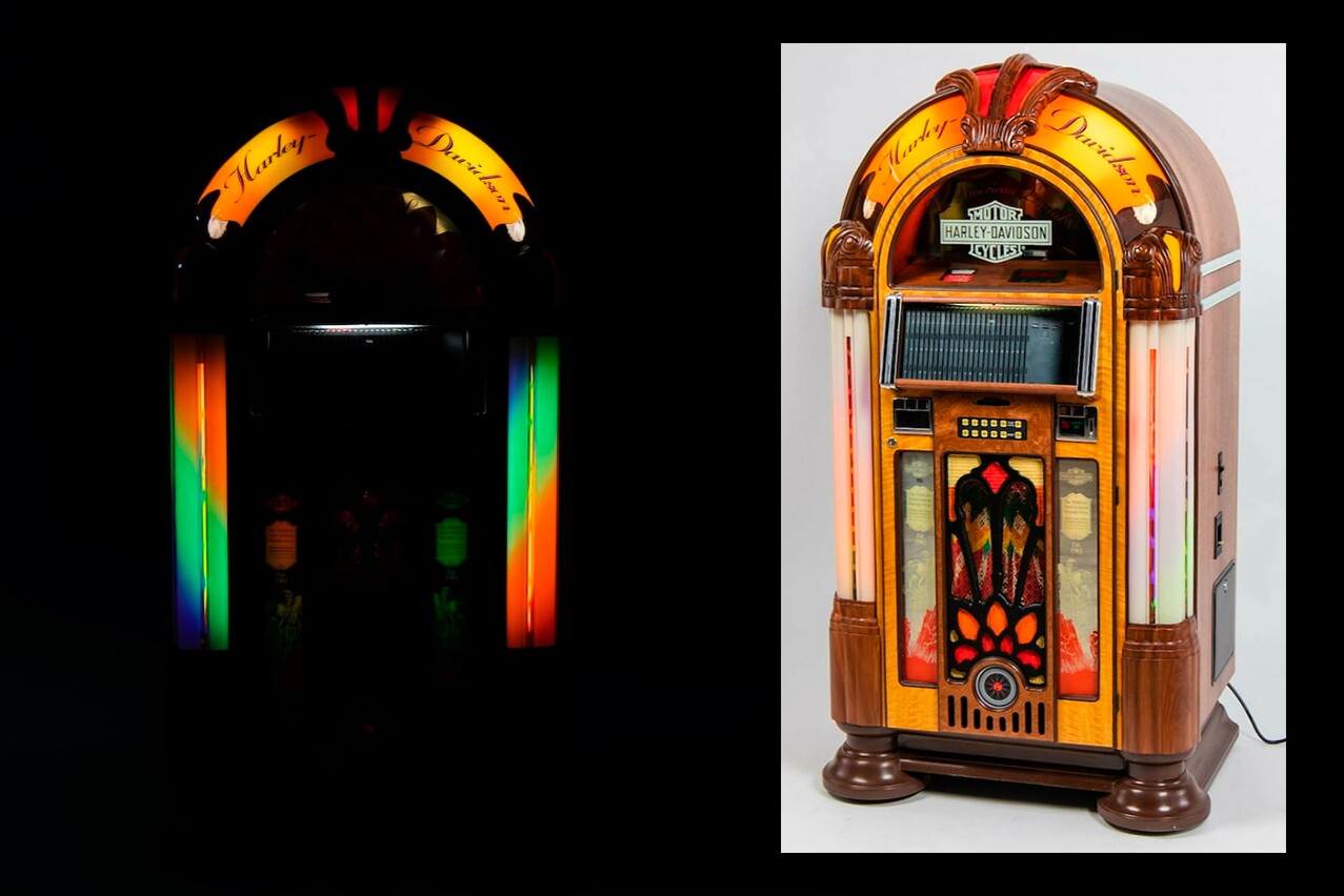 At $8,260, this antique Harley-Davidson CD Rock-ola Jukebox is quite possibly the most desirable lot and the hardest lot to replace at the entire auction. We checked around, and all is not lost. You can still buy a new one under $10,000, though without the wood.