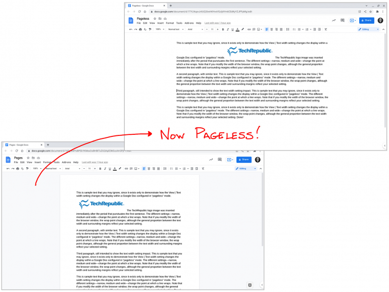 Focus on content with the new Pageless option in Google Docs