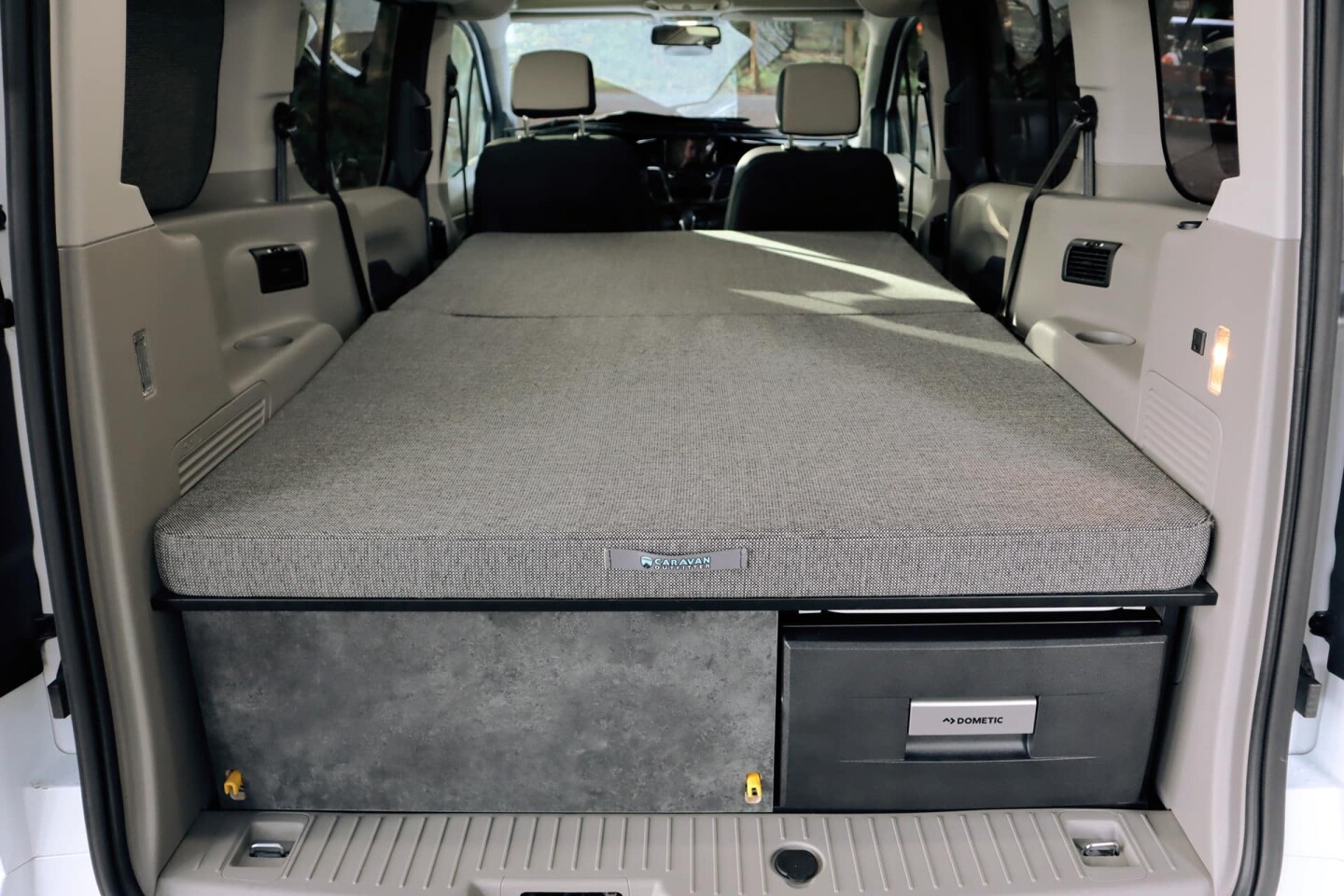 The two-piece mattress creates a 78 x 47-in sleeping area