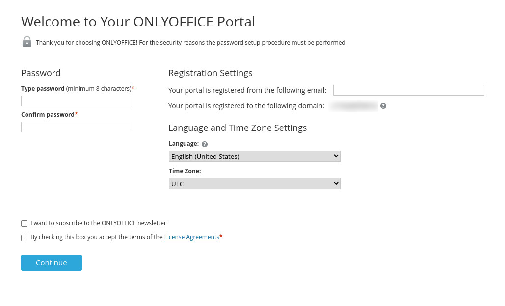 The ONLYOFFICE setup window.