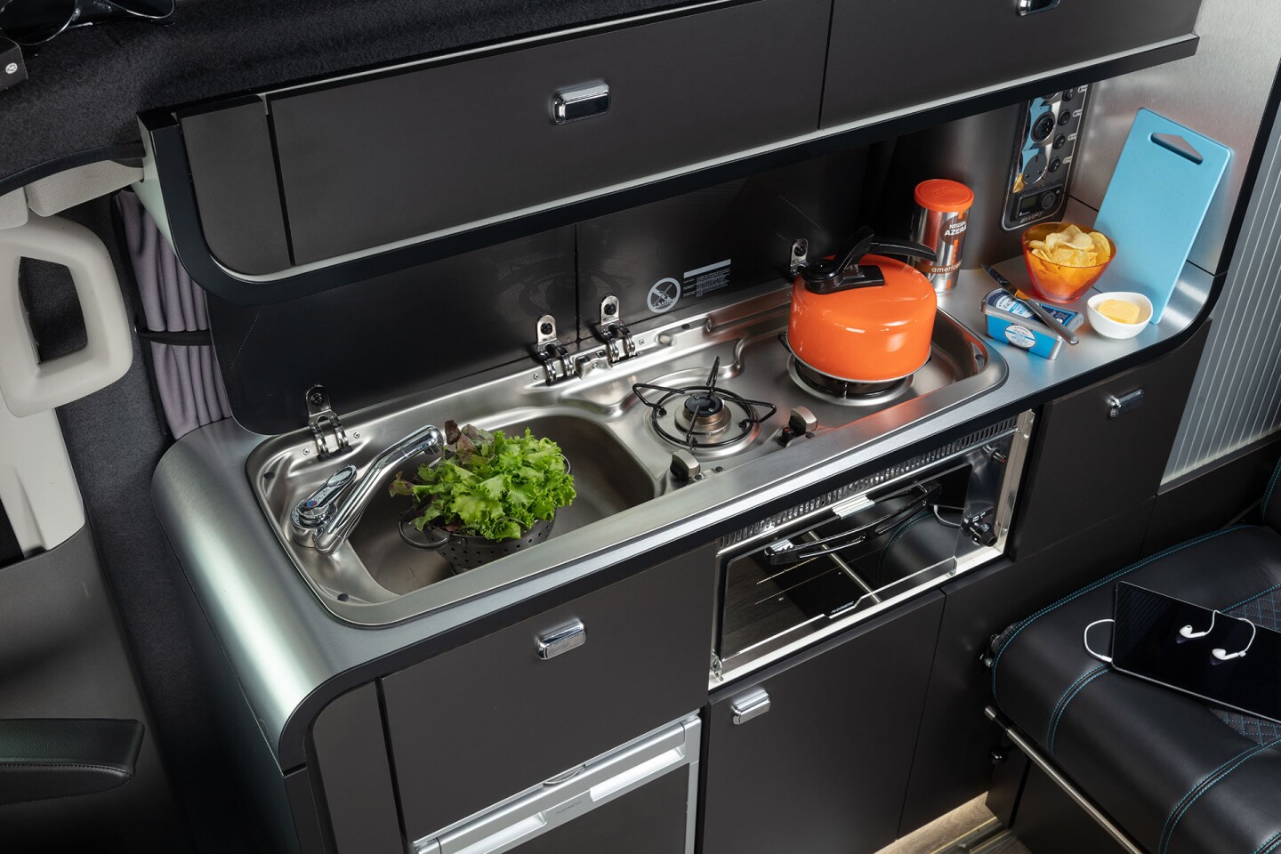 Dometic's dual-burner stove and sink combo with flush lids