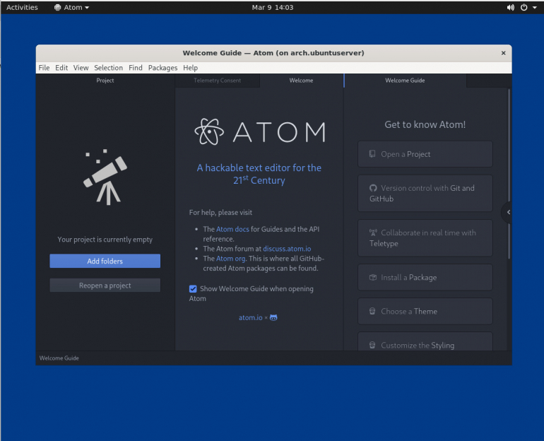 Atom is now running on the host, from the guest.