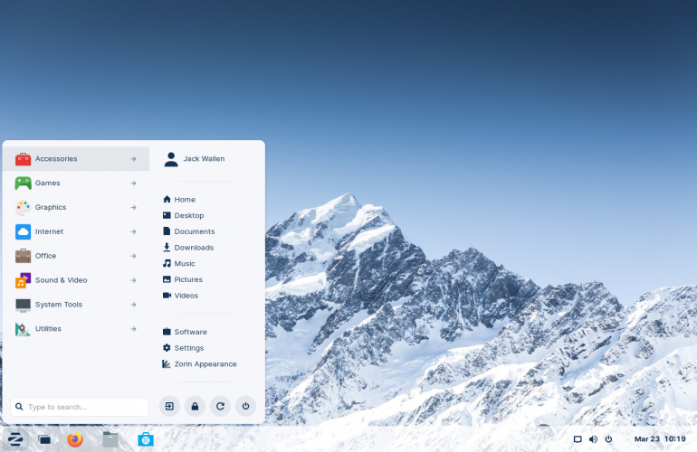 The ZorinOS Core default desktop is quite modern and user-friendly.