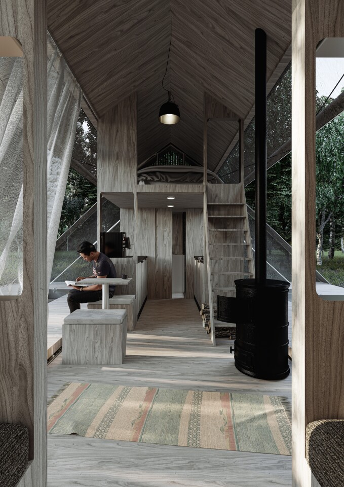The tiny house's interior would have a total floorspace of 17.7 sq m (190 sq ft) and would be centered around its living room