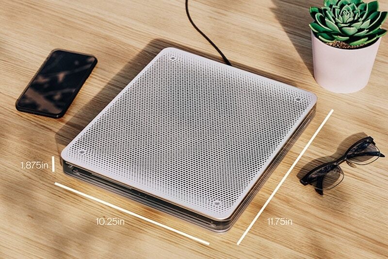 The Emerge Wave-1 device itself is a flat rectangle that sits on a table, where users can hover their hands over it