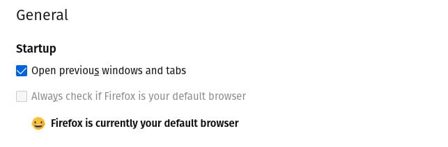 Enabling Open Previous Windows and tabs in Firefox on Pop!_OS.