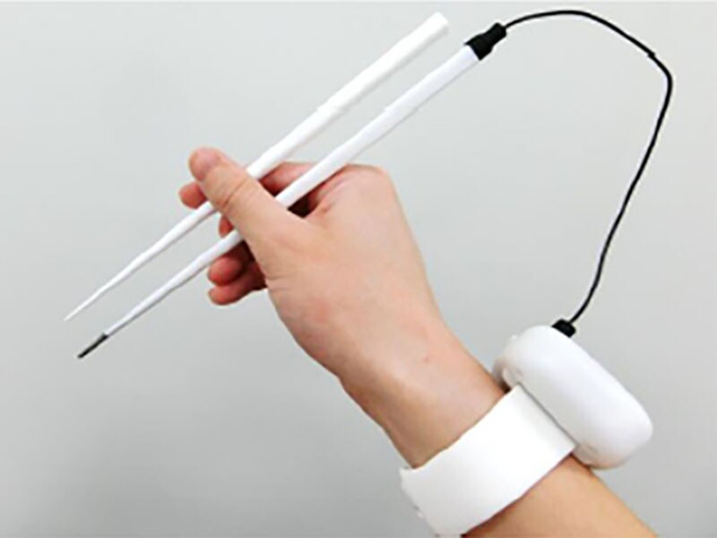 The device could be wrapped up into a small wrist-worn eating utensil