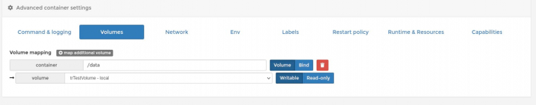 Mapping the volume to a directory within the new container.