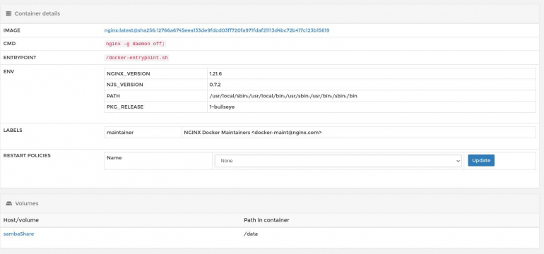 Our NGINX test container is now using our remote volume for persistent storage.