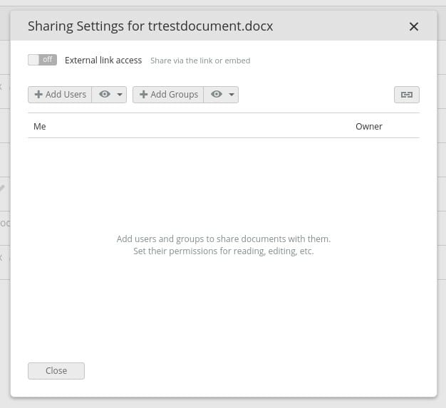 The ONLYOFFICE Sharing popup is where you can attach other collaborators to your documents.