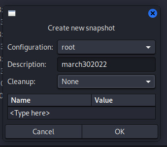 Creating a new snapshot for Kali Linux.