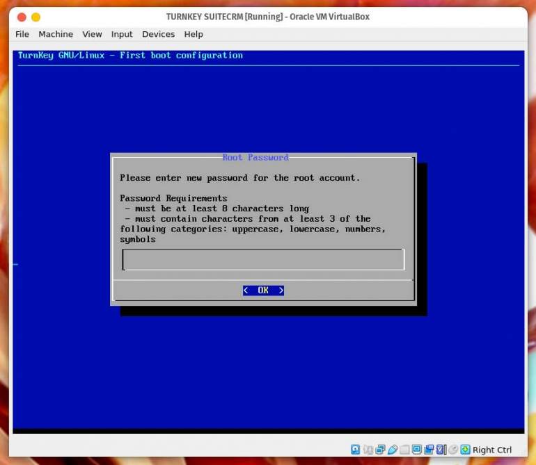 Creating a password for the root account.
