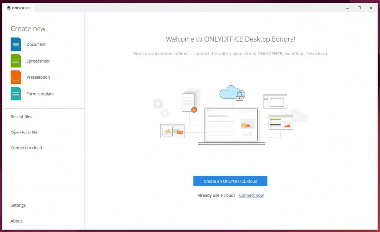The initial ONLYOFFICE Desktop Editors window makes it easy to connect to your server.