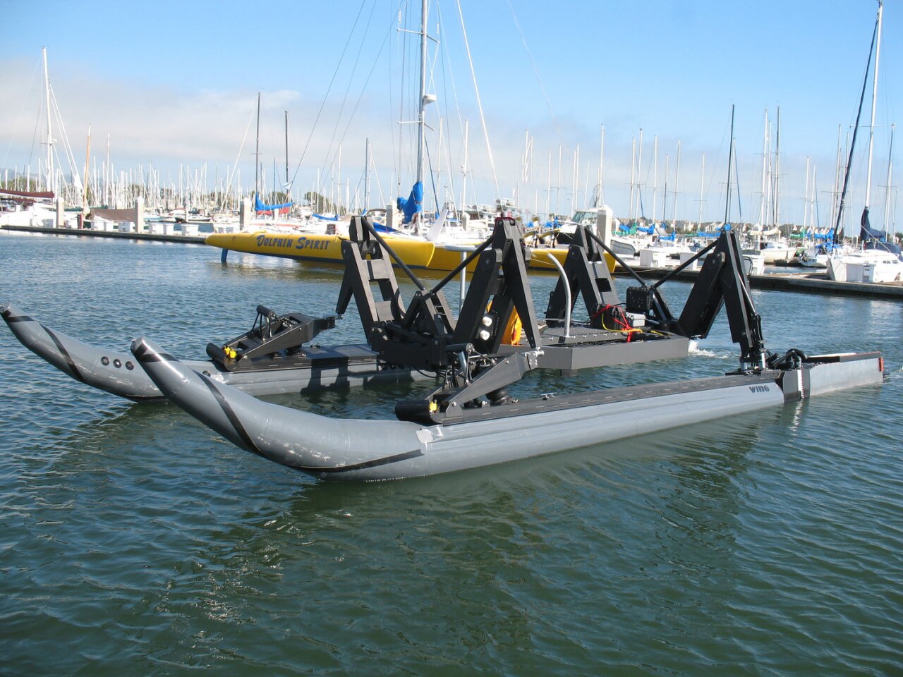 In semi-folded configuration, the WAM-V can bring its platform down level with the surface