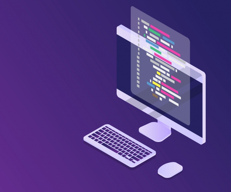 software programming coding concept, code with computer mornitor