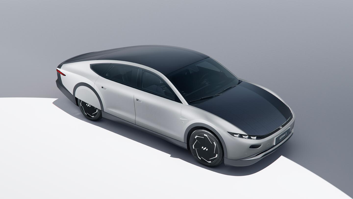 The Lightyear 0 carries five square meters of high-efficiency solar panels on its hood and fastback roof