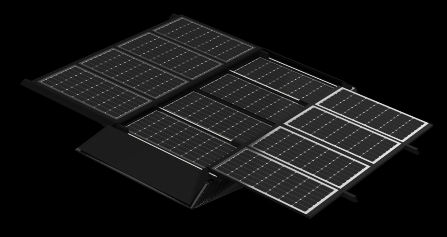 A particularly interesting accessory, this solar setup uses three separate panels that store over top each other, with the top two deploying to the sides to triple the amount of available charging 