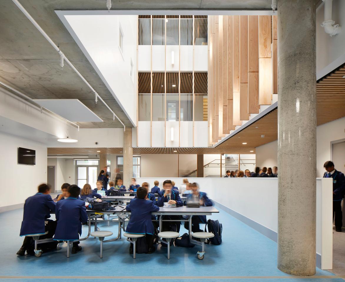Harris Academy, Sutton was designed by Architype and is located in London. The project is the largest school in the country to achieve the stringent Passivhaus green building standard