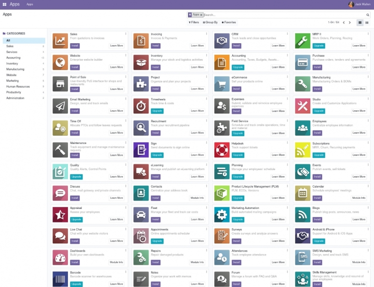 list of applications that can be added on Odoo