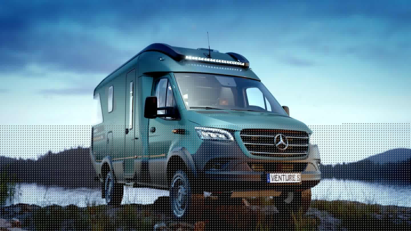 Built on a Mercedes-Benz Sprinter AWD with off-road tires and an available front light bar, the Venture S is designed to be an all-terrain off-grid touring solution