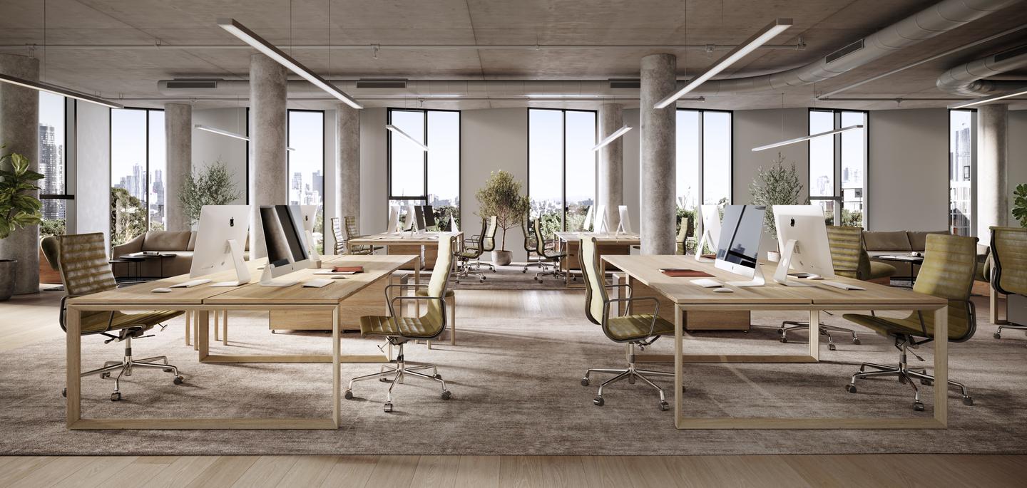 550 Spencer's office spaces will feature the use of exposed concrete and wood