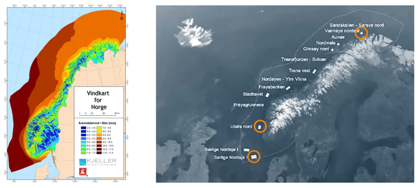 The best wind potential around Norway is offshore, in the deep ocean