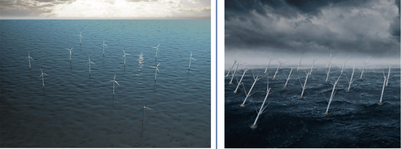 Horizontal-axis turbines need to be spaced far apart, due to the vastly reduced wind power in the wake left behind them. WWW's vertical-axis turbines can be placed much closer together