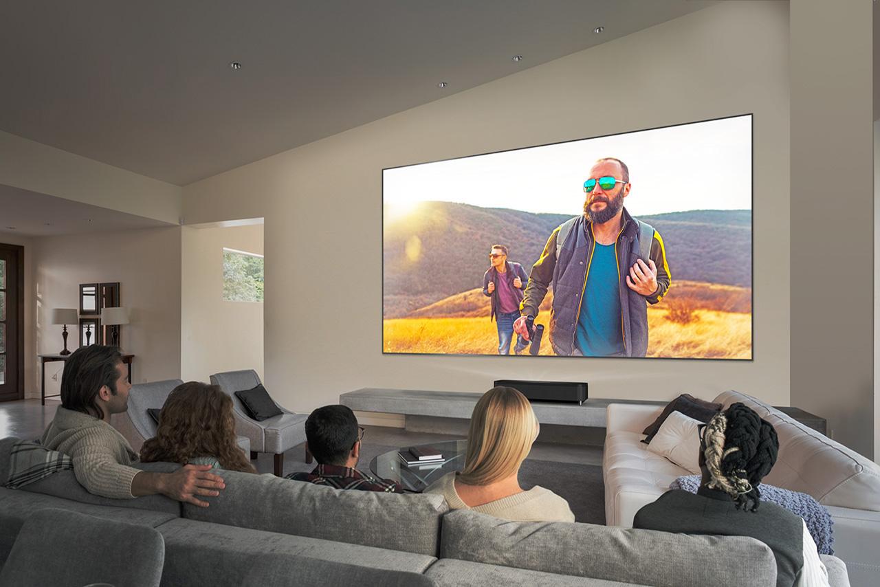 The EH-LS800 4K laser projector can throw an 80-inch image onto wall or screen from less than an inch away