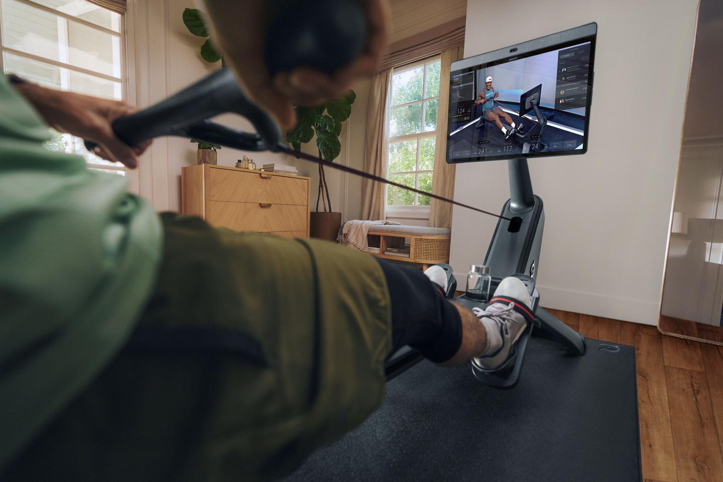 Sit down, strap in and pull, while being motivated by onscreen classes or workouts