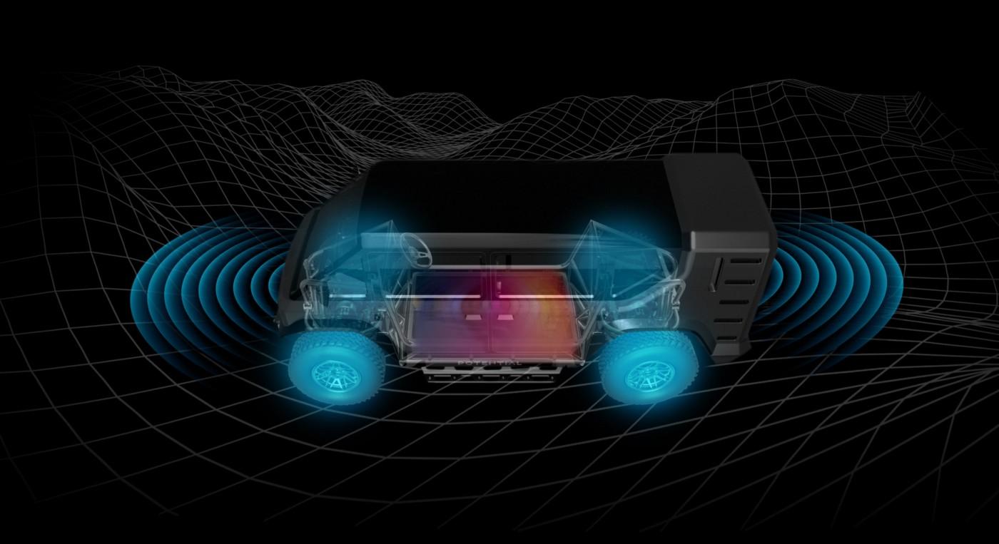 Potential Motors' holistic control system uses the type of advanced sensors seen in the passenger car industry to analyze terrain and adjust vehicle settings