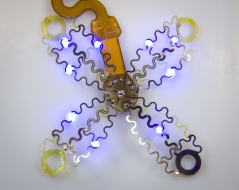 The pacemaker's petals incorporate both cardiomyocyte-stimulating LEDs and heartbeat-monitoring electrodes