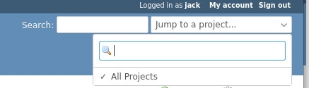 The Jump To A Project dropdown is where you select a project to work with.
