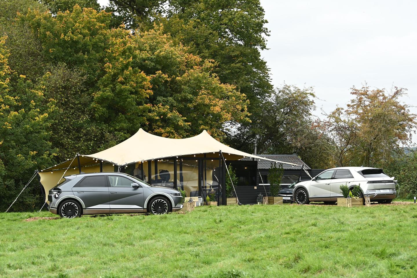 The Hyundai Hotel is made up of a luxury guest cabin, restaurant/bar area and a cinema experience - with each core element powered by an Ioniq 5 EV sporting a 73-kWh battery