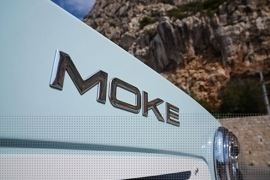 The 2022 Moke Californian features a 44-hp electric motor driving the rear wheels, and packs enough battery for up to 80 miles of per-charge driving