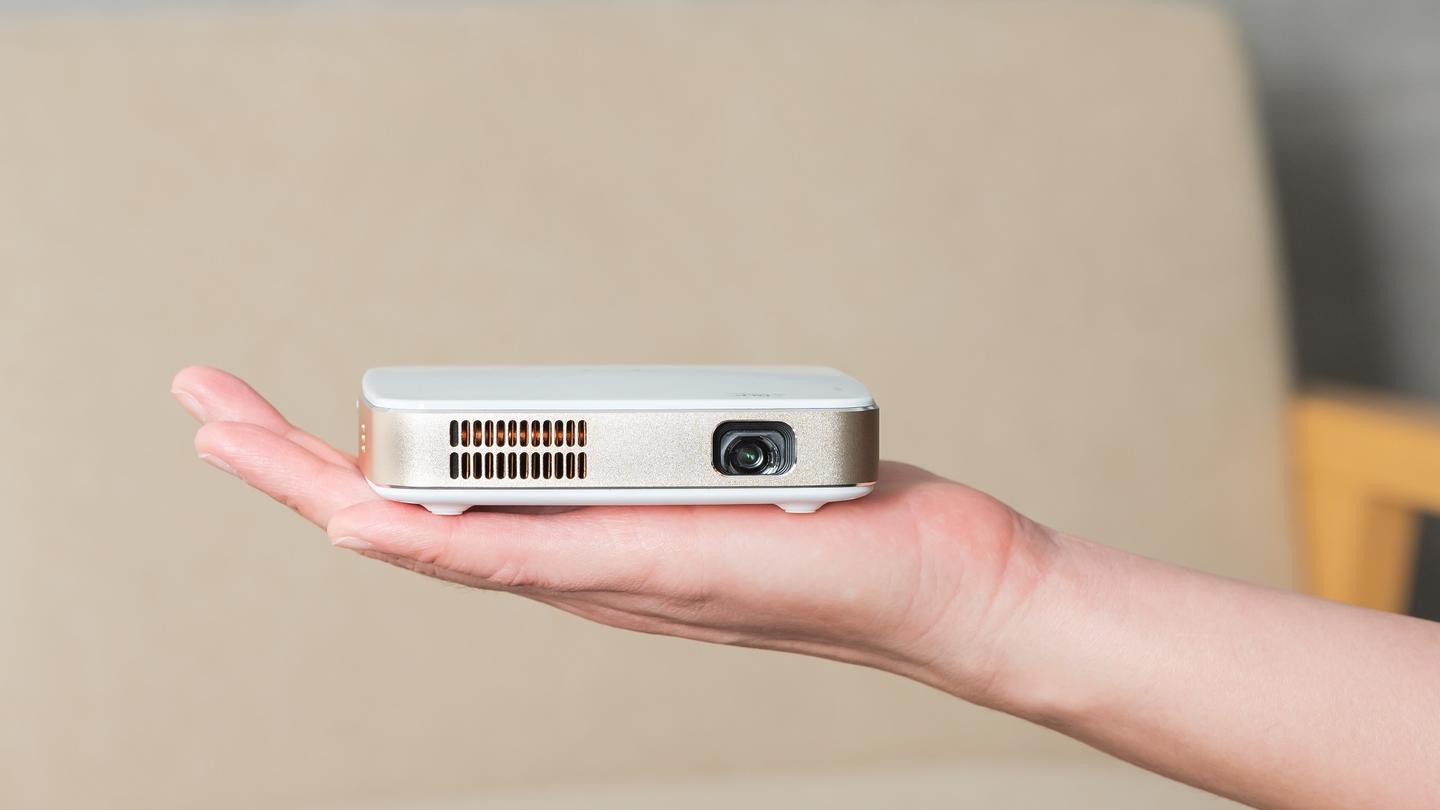 The Tairona pico projector features a built-in battery for up to 3 hours of usage away from a power outlet