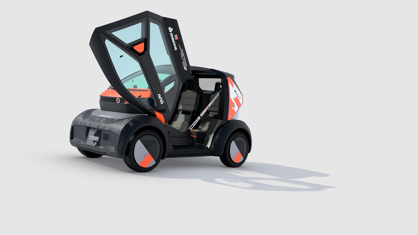 The doors swing up for easier access in tight parking spots