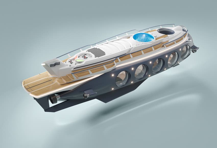 When aquatic dreams give way to subaquatic dreams, the deck roof drops down and covers over the dining area
