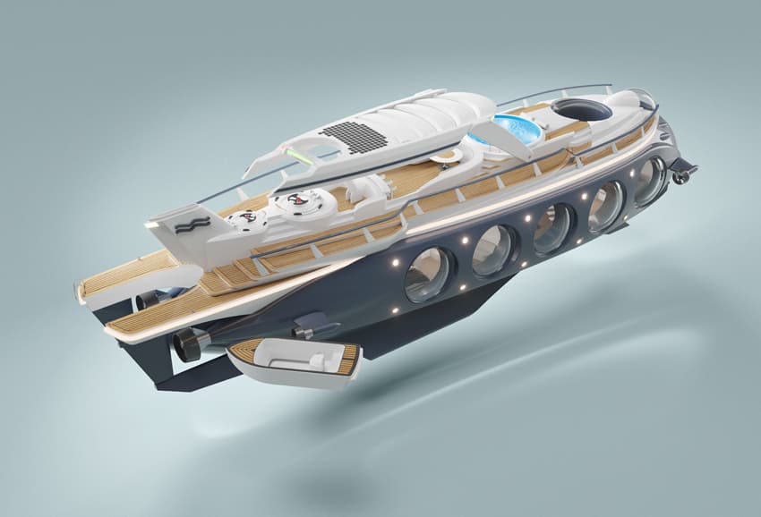 The Aronnax tender splits away from the aft deck and carries five scuba divers