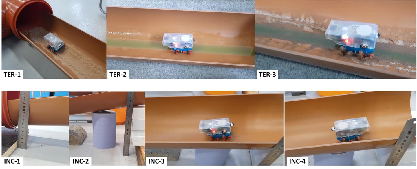 A Joey robot makes its way through parts of the testing setup