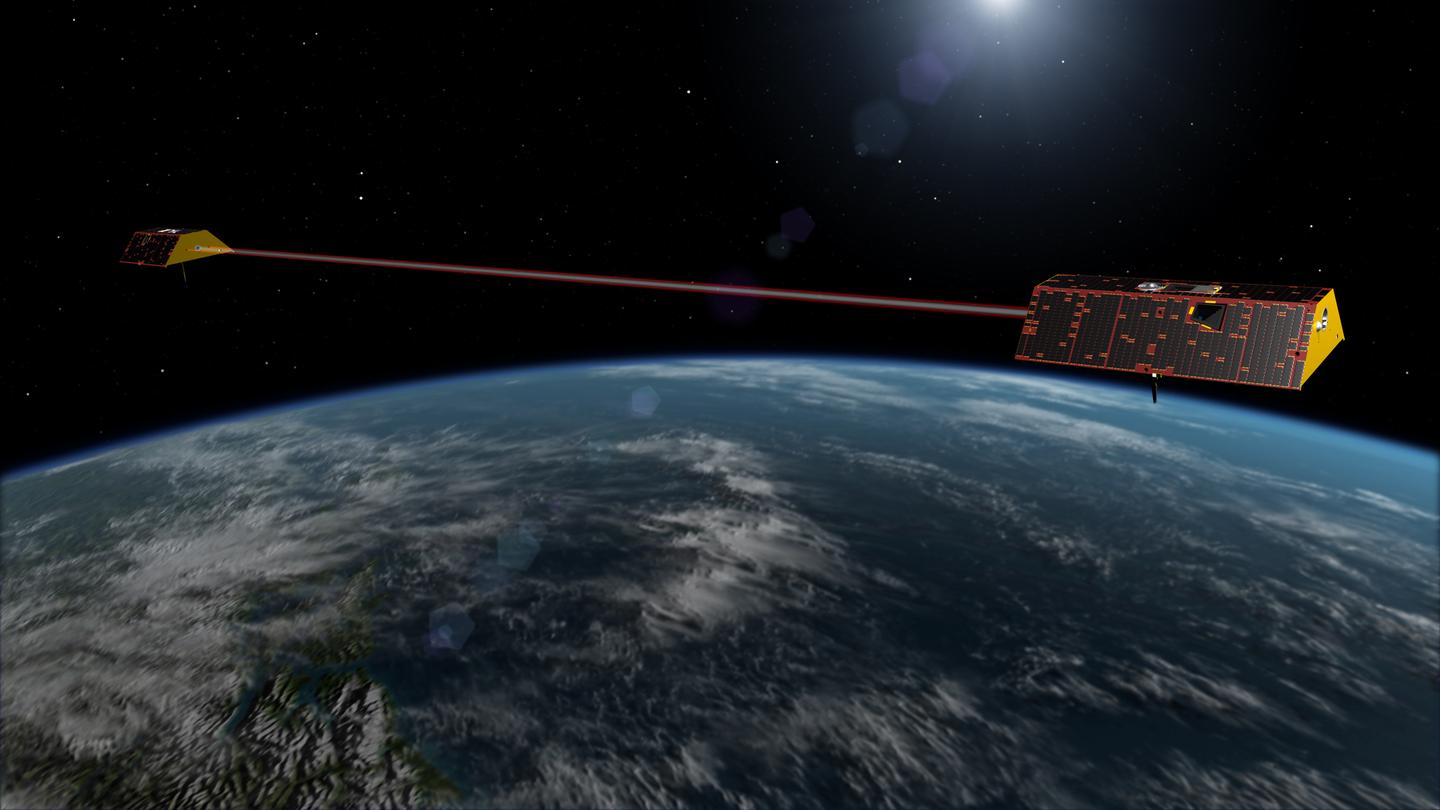 Illustration of the GRACE-FO mission in orbit