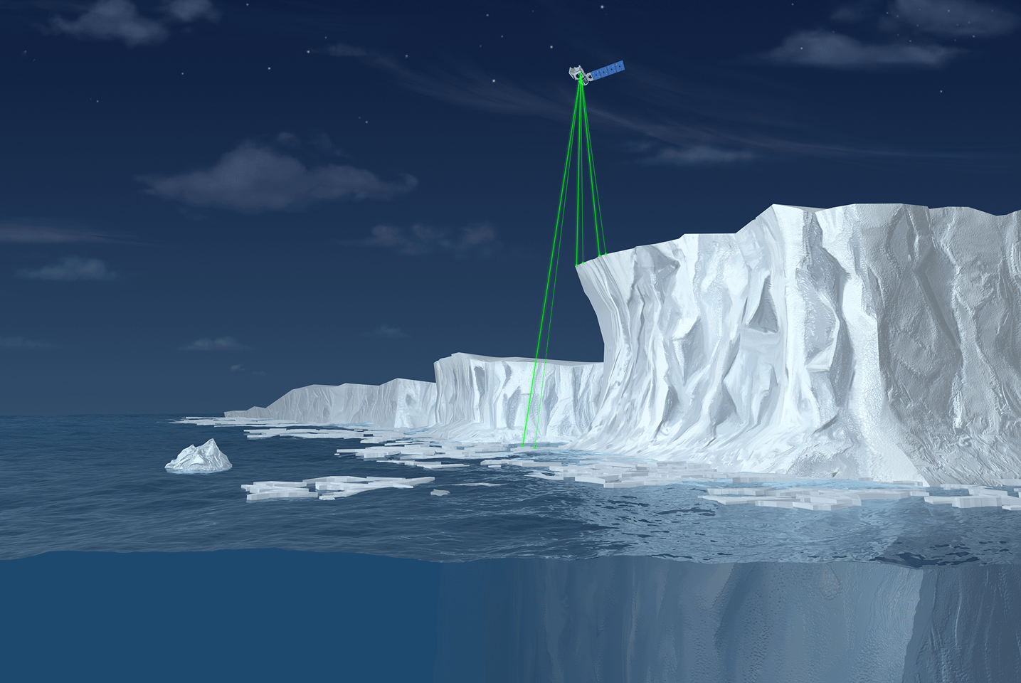Illustration of the ICESat-2 satellite in action