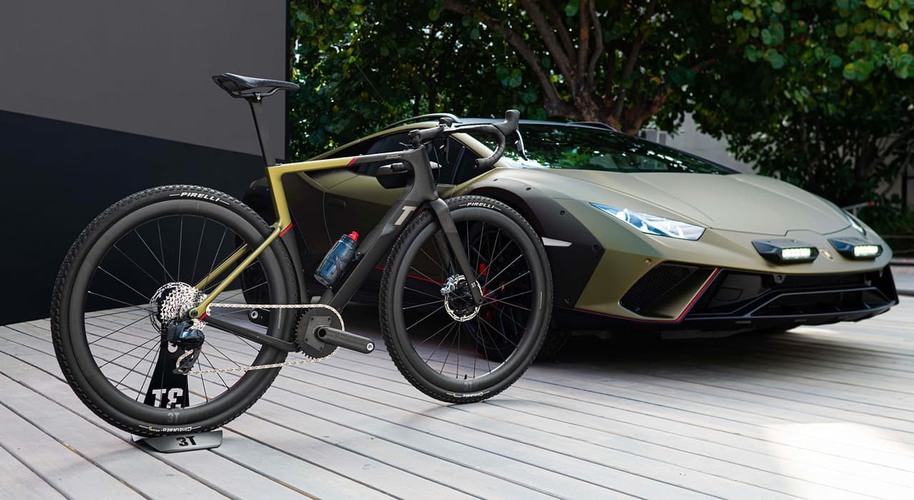 The Racemax bike's angular frame design does rhyme with Lamborghini's polygonal design language somewhat