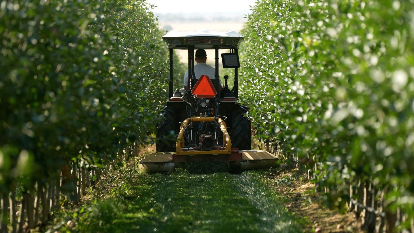 The MK-V Founder Series electric tractor be operated by a human driver, follow pre-programmed instructions on its own or can be set to follow behind a worker at a safe distance